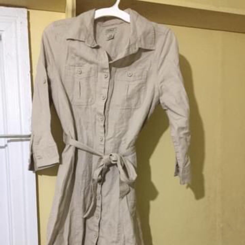 LL Bean linen/cotton khaki safari shirtdress